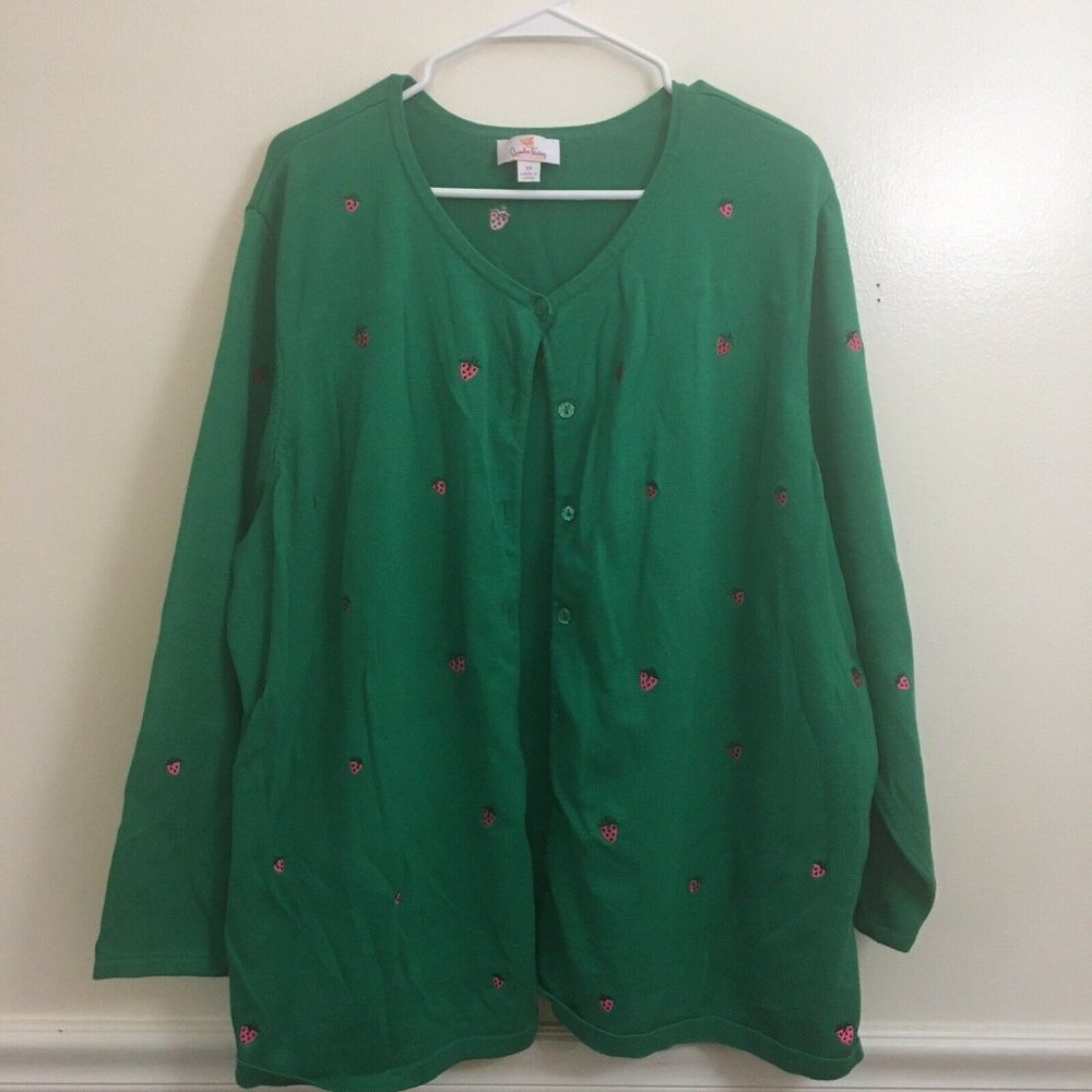 Quacker Factory Plus Size Cardigan Sweater Strawberries